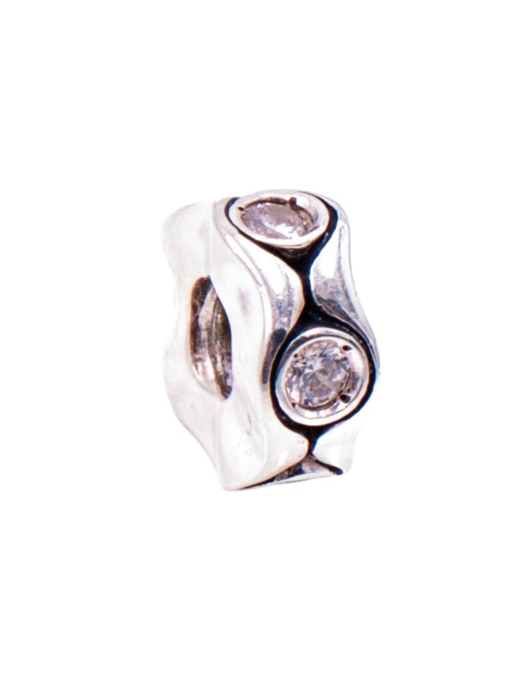Chamilia Cat Eyes Sterling Silver Clear CZ Modern Spacer Charm Bead